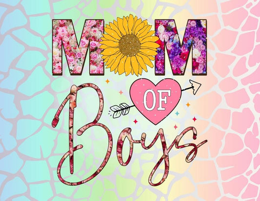 Mom of boys design on a 20 oz skinny tumbler stainless steel