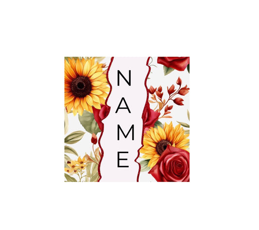 Sunflower rose with name on 20 oz skinny tumbler